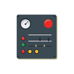Industrial Control Panel Interface with Various Buttons, Sliders, and a Pressure Gauge for Machinery Operation