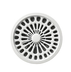 White circular vent, close-up studio shot, isolated background, HVAC system component