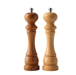 Wooden salt and pepper mills, kitchen, dark background, cooking