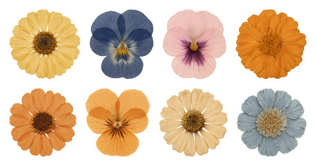 Fototapeta premium PNG Colorful pressed flower collection, element set on transparent background