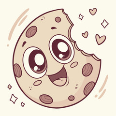 Obraz premium Cartoon Cookie with Bite Taken Expressing Love with Hearts and Diamond Shapes.