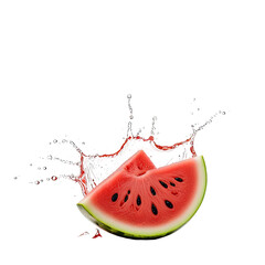 Watermelon slice splash, summer fruit, studio shot, background black, food advertising