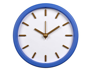 A vibrant blue wall clock with a simple design and clear markings for easy time reading and decor.