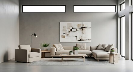 Fototapeta premium Modern Minimalist Living Room Interior Design.