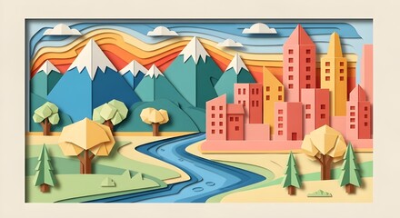 Fototapeta premium Origami Paper 2D Illustration with Creative Folded Design