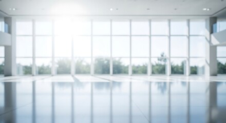 Modern Office Building Interior with Large Windows.