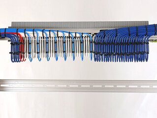 Installation of an electrical panel using nylon cable ties.