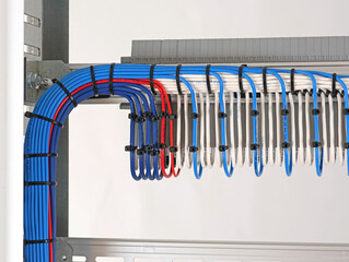 Installation of an electrical panel using nylon cable ties.