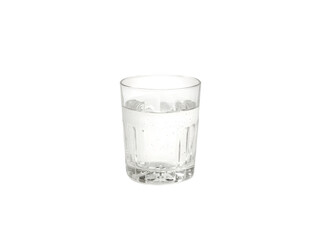 Transparent Glass of Fresh Water: A crystal-clear glass, half-filled with pure, refreshing water, isolated to highlight its simple purity and essential nature. 