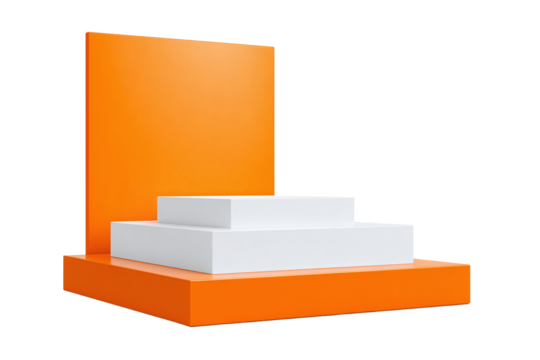 Minimalist Orange and White Pedestal Display isolated on white transparent background