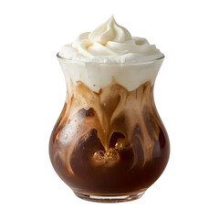 Iced Coffee Bliss: A visually stunning iced coffee, showcasing layers of rich espresso, creamy milk, and a generous topping of whipped cream, inviting a moment of pure indulgence.