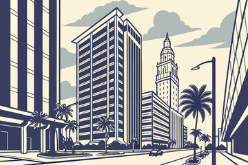 Brickell Avenue in Miami, Florida, sleek glass skyscrapers lining financial district street