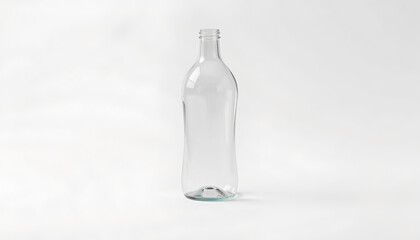 Fototapeta premium Clear glass bottle standing upright on white background 