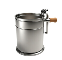 Silver metal canister with crank, isolated, studio, background, kitchenware