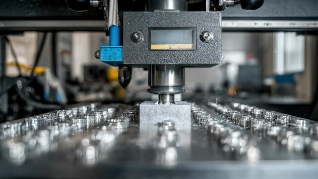 Closeup medium shot of metal powder bed fusion 3D printer fabricating robust miniature parts for industrial prototype testing and validation.