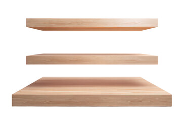 Obraz premium Three Wooden Display Platforms isolated on white transparent background