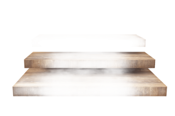 Three Wooden Floating Shelves Display Podium, isolated on white transparent background