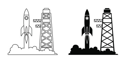 rocket launch from launchpad icon vector illustration