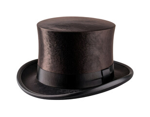 A vintage brown top hat with a sleek black band, showcasing timeless elegance and classic fashion appeal.