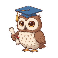  illustration of a cute, wise owl wearing a graduation cap and holding a diploma