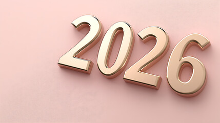 Golden '2026' on a soft pink background, symbolizing a future year with a touch of elegance and anticipation. Perfect for calendar, planning, or aspirational themes.