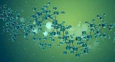 Abstract futuristic molecular structure with green glow and interconnected atoms