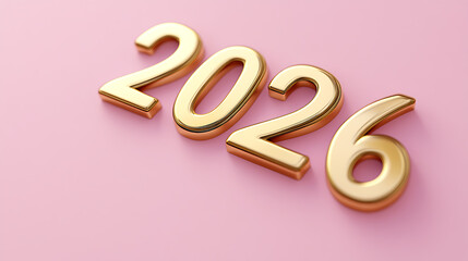 Year 2026 in gold numbers. A sign of success and prosperity. It can be use for promotions, events or celebrations. Pink backdrop. Shiny, elegant and catchy.