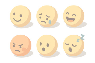 Cute Emoji Set. Isometric vector illustration set of cute round emoji faces: happy smiling face, sad teardrop face, laughing with