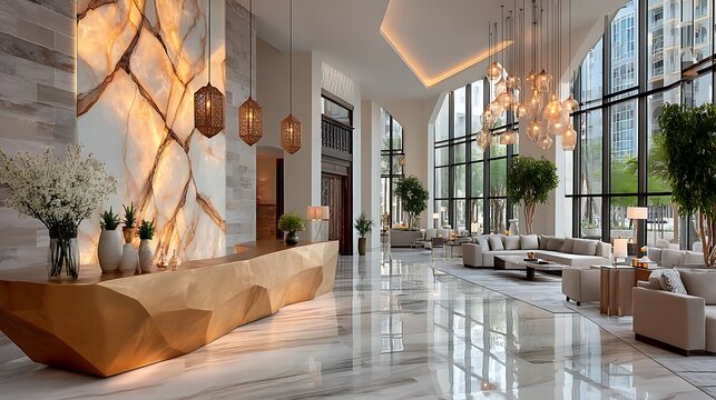 Sophisticated luxury interior with marble and glass high resolution image