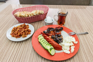 Traditional Turkish breakfast in a local restaurant in Sanliurfa, Turkey