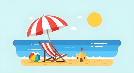 Summer Beach Flat Icon Set for Vacation and Travel Design