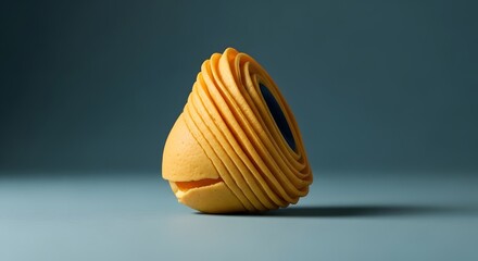 Intriguing sculpted fruit peel design on soft blue, a modern art piece perfect for abstract concepts, culinary creativity, or healthy living campaigns