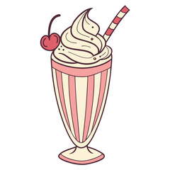 Retro-Style Strawberry Milkshake with Whipped Cream and Cherry.