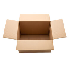Empty cardboard box with open flaps on white background  