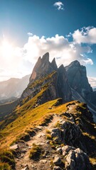 Mountain trail under a vibrant sky
