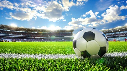 Soccer Ball Rests on Field at Stadium Championship Concept