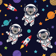 Cute koala astronauts exploring outer space with rockets planets and stars Fun adventure concept