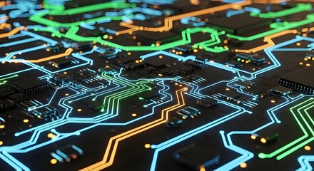 Obraz premium Glowing Circuit Board Patterns with Futuristic Tech Design