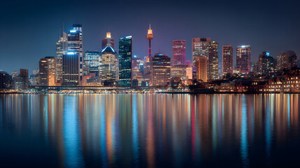 Obraz premium A stunning urban landscapecaptures the vibrant energ and dazzling lights of a lowing city skyline, creatng a breathtaking and immesive visual experience.