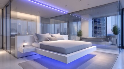 modern high tech bedroom floating smart glass