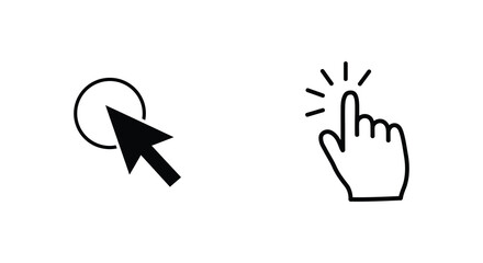 Obraz premium Black and white illustration of a hand clicking a computer cursor