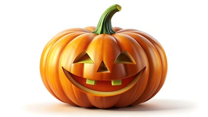 Fototapeta premium A carved halloween pumpkin with a smiling face isolated on white background