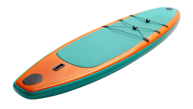Paddleboard isolated on transparent background, a versatile water sport equipment for surfing, touring, and fitness activities on the water