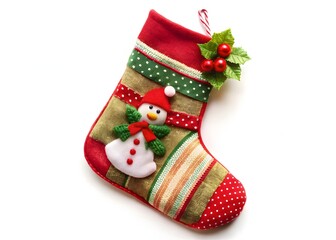 Red and white Christmas stocking isolated on white background