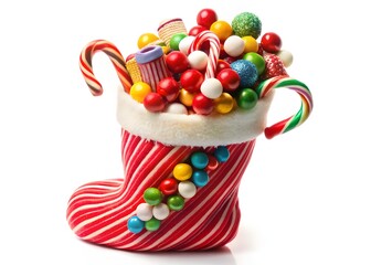 Red and white Christmas stocking isolated on white background