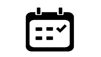 Calendar icon with check mark Simple design Vector illustration Isolated on white background Black and white color