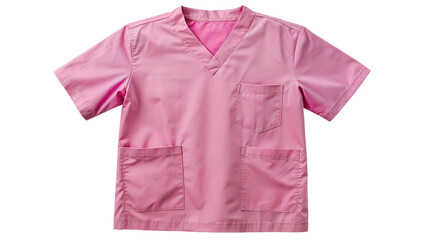 Pink medical scrub shirt isolated on transparent background, a garment worn by surgeons, nurses, physicians and other workers involved in patient care