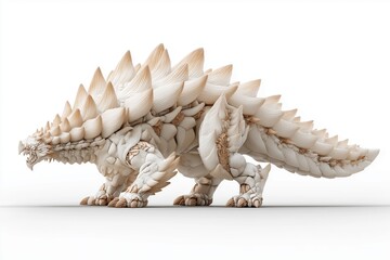 Obraz premium Fantasy spiked dragon creature with white scales horns and powerful stance symbolizing mythology roleplay and imaginative fantasy world design, Generative AI