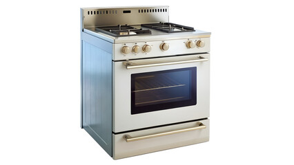 Fototapeta premium Modern stainless steel gas stove isolated on transparent background, featuring a sleek design and efficient burners for culinary enthusiasts and home chefs alike