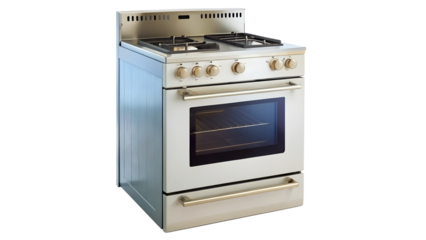 Modern stainless steel gas stove isolated on transparent background, featuring a sleek design and efficient burners for culinary enthusiasts and home chefs alike